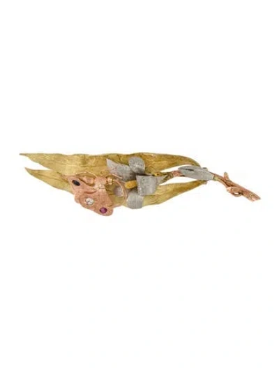 Pre-owned Brooch 14k Ruby, Sapphire, & Diamond Butterfly Flower  In Multi