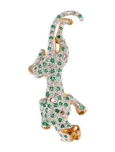 Pre-owned Brooch 14k Ruby, Tsavorite & Diamond Panther Pendant Pin  In Multi