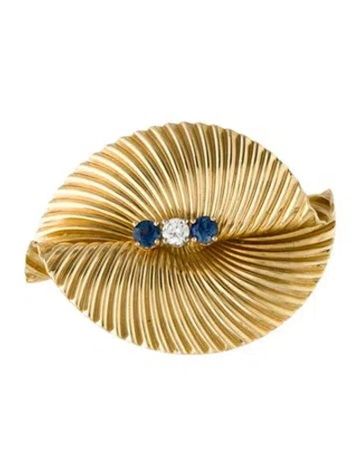 Pre-owned Brooch 14k Sapphire & Diamond  In Multi