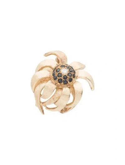 Pre-owned Brooch 14k Sapphire & Diamond Flower Pin  In Multi