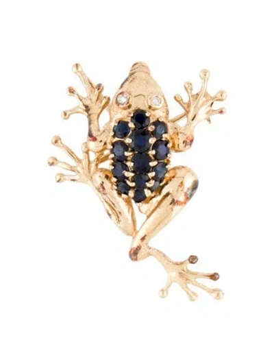 Pre-owned Brooch 14k Sapphire & Diamond Tree Frog Pendant Pin In Multi