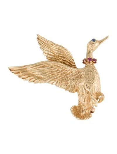 Pre-owned Brooch 14k Sapphire & Ruby Goose  In Multi