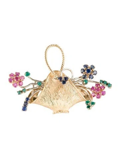 Pre-owned Brooch 14k Sapphire, Dyed Chalcedony & Chrysocolla In Chalcedony  Pendant In Multi