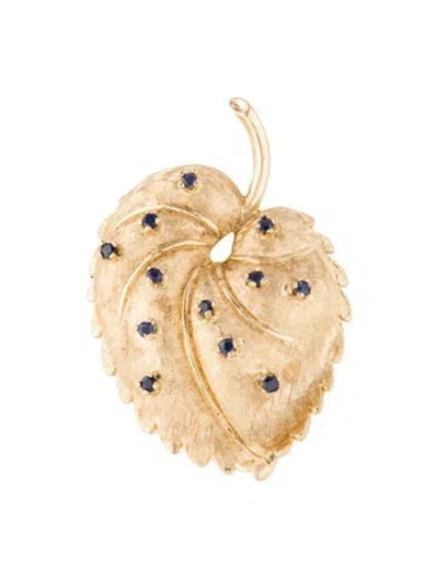 Pre-owned Brooch 14k Sapphire Leaf  In Multi