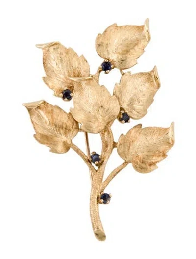 Pre-owned Brooch 14k Sapphire Leaf Pin  In Multi