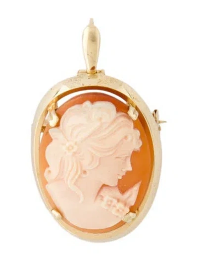 Pre-owned Brooch 14k Shell Cameo Convertible Pendant  In Multi