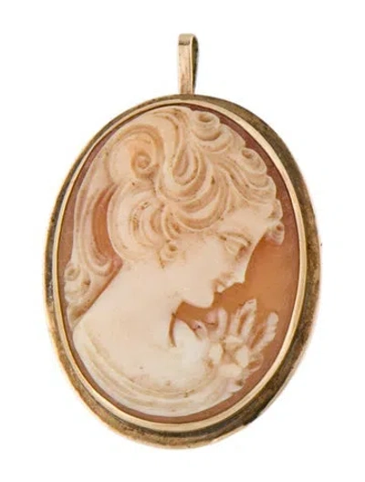 Pre-owned Brooch 14k Shell Cameo Pendant  In Multi