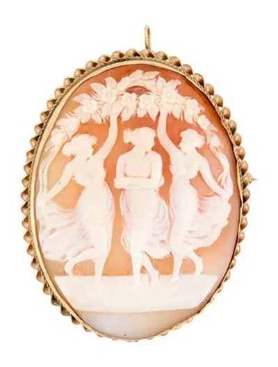 Pre-owned Brooch 14k Shell Three Maidens Convertible Pin  In Multi