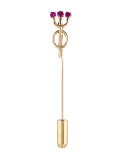 Pre-owned Brooch 14k Synthetic Ruby Stick Pin In Multi