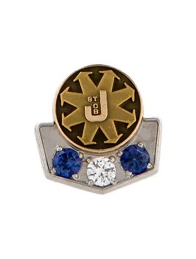 Pre-owned Brooch 14k Synthetic Sapphire & Diamond Lapel Pin In Multi