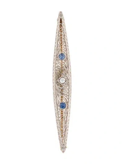 Pre-owned Brooch 14k Synthetic Sapphire & Diamond Pin In Multi