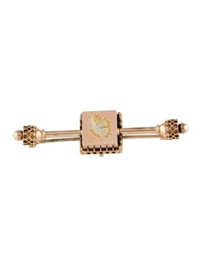Pre-owned Brooch 14k Tri Color Butterfly Stick Pin  In Multi