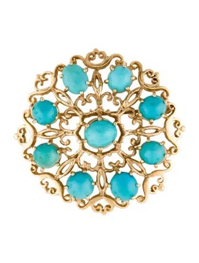 Pre-owned Brooch 14k Turquoise  In Multi