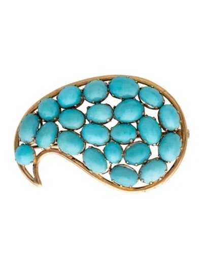 Pre-owned Brooch 14k Turquoise Paisley  In Multi