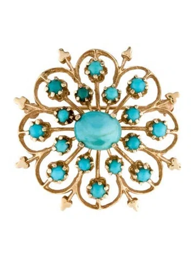 Pre-owned Brooch 14k Turquoise Starburst  In Multi