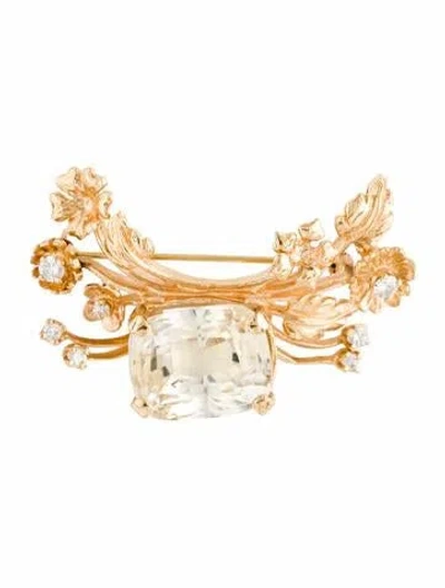 Pre-owned Brooch 14k Unheated Sri Lankan Sapphire & Diamond Pin In Multi