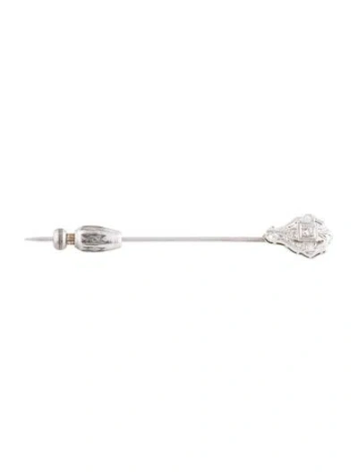 Pre-owned Brooch 14k Vintage Diamond Filigree Stick Pin In Multi