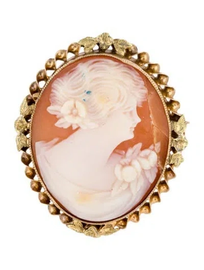 Pre-owned Brooch 14k Vintage Shell Cameo  In Multi