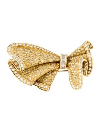 Pre-owned Brooch 18k 10.60ctw Diamond Bow Pin  In Multi