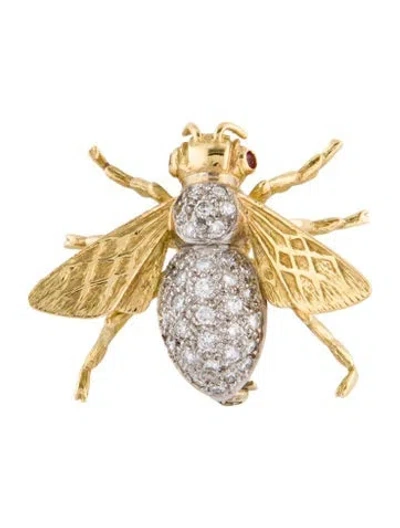 Pre-owned Brooch 18k 1.08ctw Diamond & Ruby Bee  In Multi
