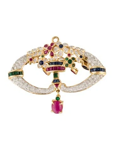 Pre-owned Brooch 18k 1.19ctw Diamond & Multi-stone