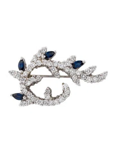 Pre-owned Brooch 18k 1.71ctw Diamond & Sapphire  In Multi