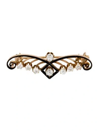 Pre-owned Brooch 18k 1.83ctw Diamond & Enamel Pin  In Black