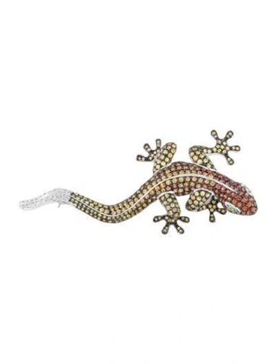 Pre-owned Brooch 18k 2.56ctw Sapphire, Tsavorite Garnet & Diamond Gecko  In Multi