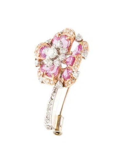 Pre-owned Brooch 18k 3.02ctw Sapphire & Diamond  In Multi