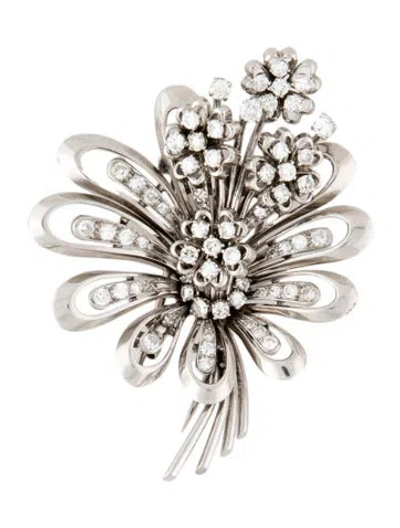 Pre-owned Brooch 18k 3.39ctw Diamond Flower Pin  In Multi