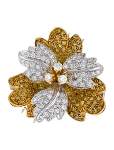Pre-owned Brooch 18k 3.57ctw Diamond Floral Motif Convertible Pendant , 1.5" In Multi