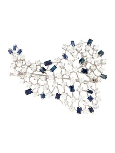 Pre-owned Brooch 18k 3.72ctw Diamond & Sapphire Pin  In Multi