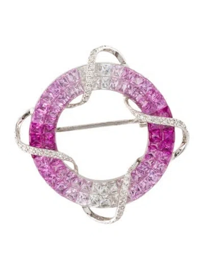 Pre-owned Brooch 18k 6.18ctw Sapphire & Diamond  In Multi