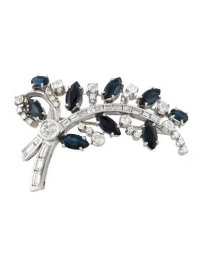 Pre-owned Brooch 18k 6.96ctw Sapphire & Diamond Branch Pin  In Multi