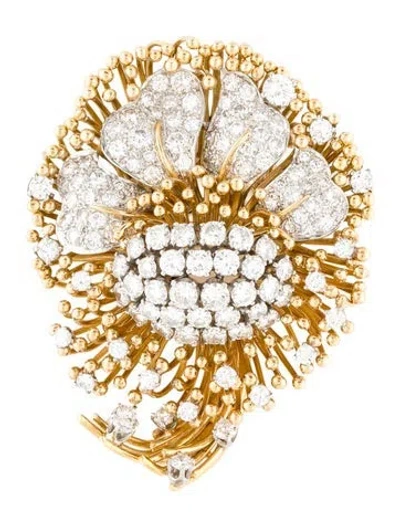 Pre-owned Brooch 18k 8.20ctw Diamond Floral  In Multi