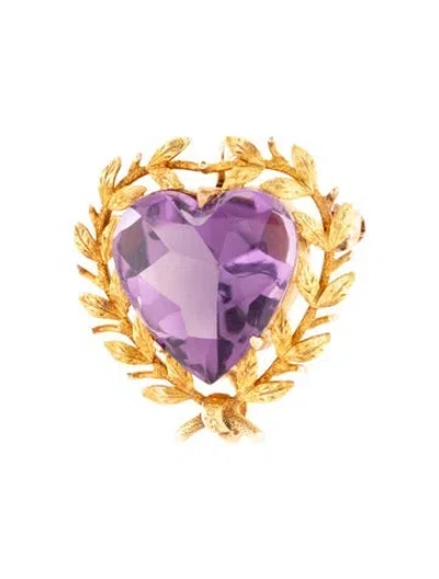 Pre-owned Brooch 18k Amethyst Heart  Pendant In Multi