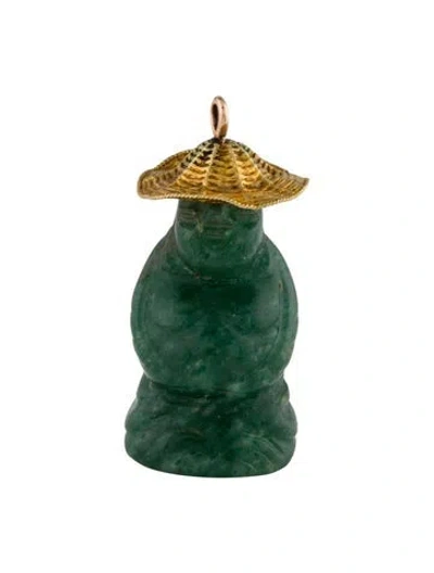 Pre-owned Brooch 18k Aventurine Quartz Buddha Pendant In Multi