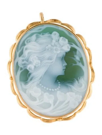 Pre-owned Brooch 18k Chalcedony Cameo Pendant  In Multi