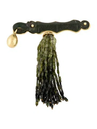 Pre-owned Brooch 18k Diamond & Tourmaline Tassel Pin  In Multi