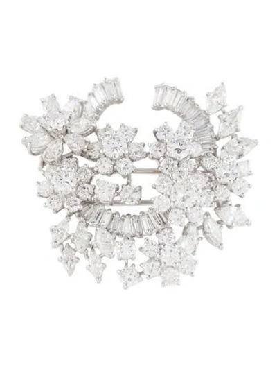 Pre-owned Brooch 18k Diamond Floral Pin  In Multi