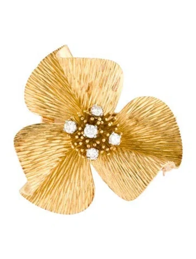 Pre-owned Brooch 18k Diamond Flower Pin  In Multi