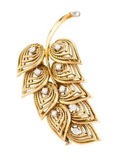 Pre-owned Brooch 18k Diamond Leaf  In Multi