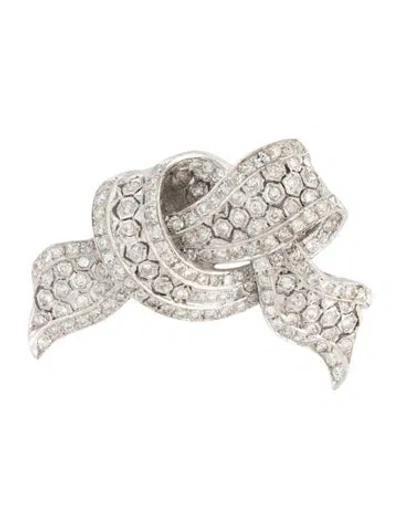 Pre-owned Brooch 18k Diamond Ribbon  Pin In Multi