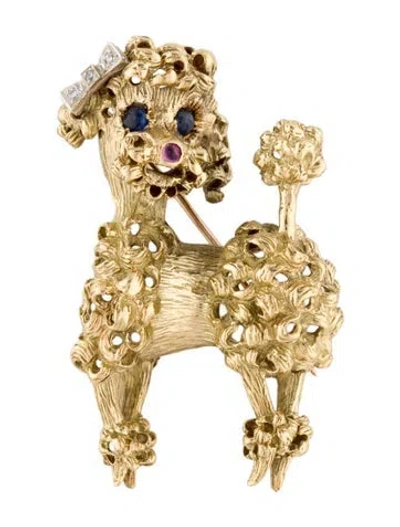 Pre-owned Brooch 18k Diamond, Ruby And Sapphire Poodle  In Multi