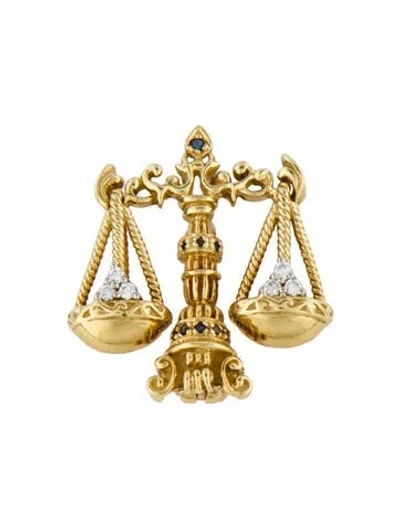 Pre-owned Brooch 18k Diamond Scales Of Justice  Pendant In Multi