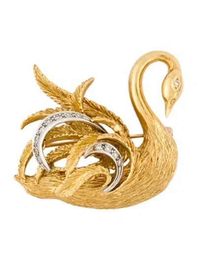 Pre-owned Brooch 18k Diamond Swan Pin  In Multi