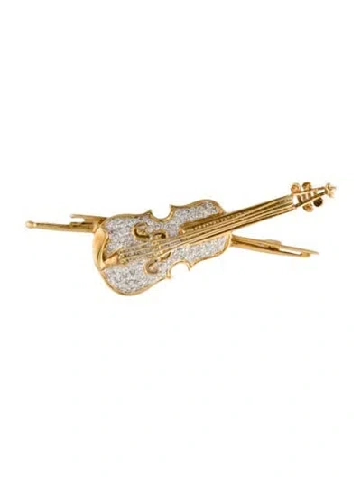 Pre-owned Brooch 18k Diamond Violin Pin In Multi