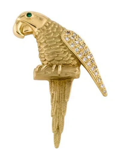 Pre-owned Brooch 18k Emerald & Diamond Parrot  In Multi