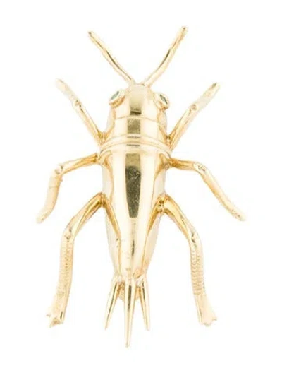 Pre-owned Brooch 18k Emerald Insect  In Multi