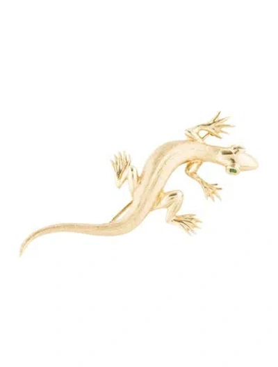 Pre-owned Brooch 18k Emerald Lizard  In Multi
